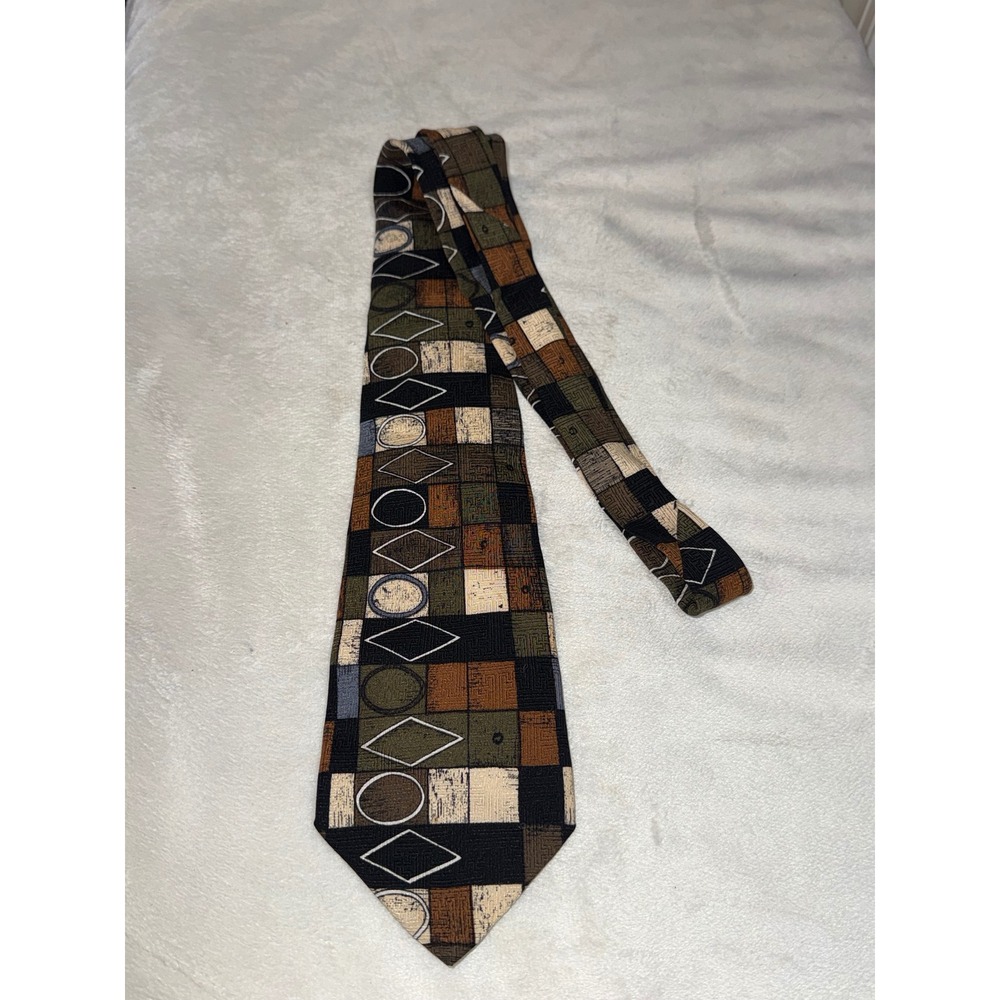 Arthur Barry 100% Silk Geometric Tie Men's Brown Green Abstract Classic